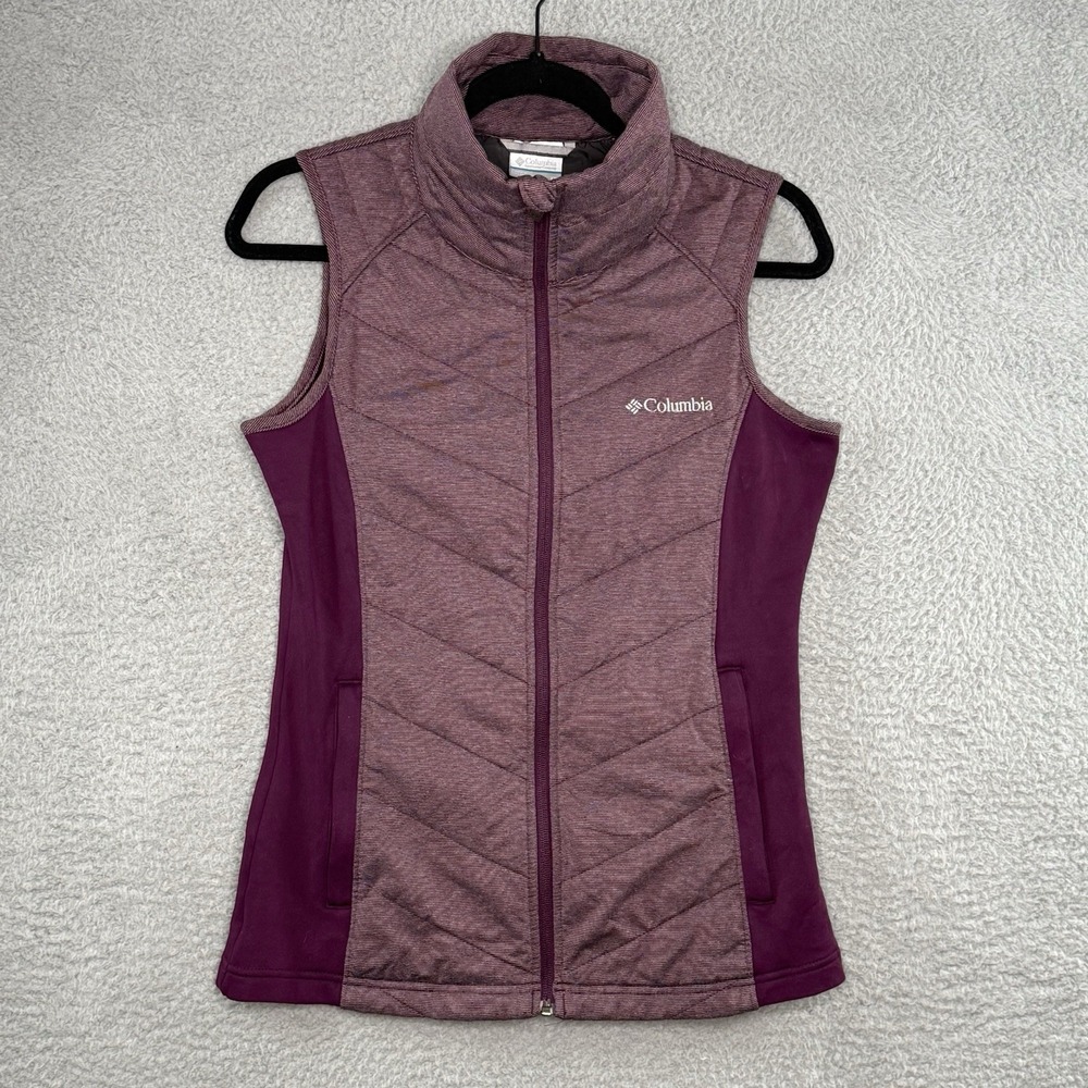 Columbia Women Plum Purple Quilted Full Zip Fleece Panel Vest XS Heathered‎